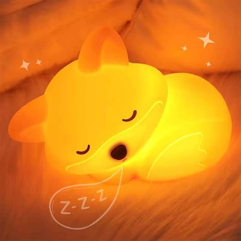 Bonito Raposa Luz Da Noite Decoração De Arte Para Casa Quarto Atmosfera Silicone Carregamento USB Controle Lâmpada Sono