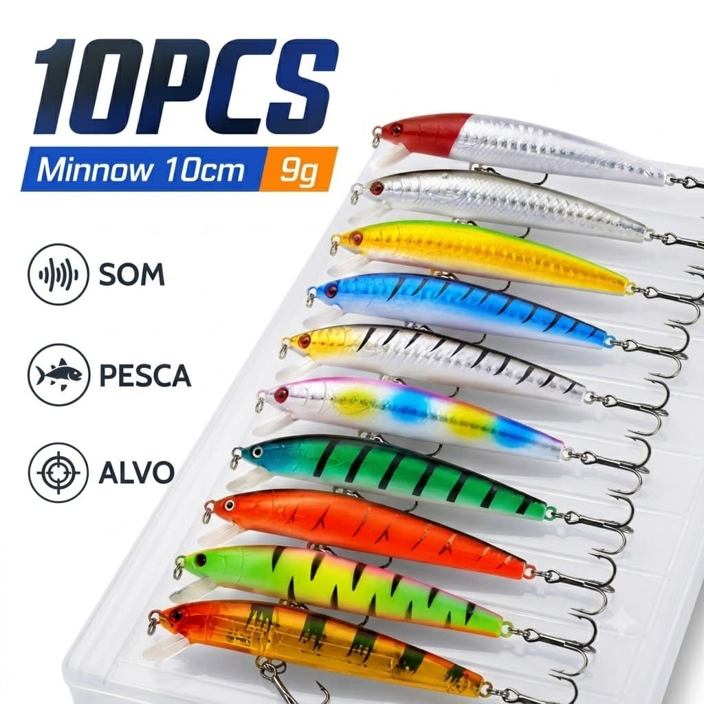 Kit 10 Iscas Artificiais Importadas 1/2 Meia Água de 10 cms e 9 gramas Pesca Tucunaré Traíra Dourado Robalo