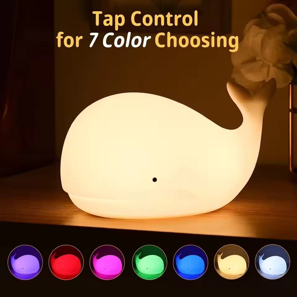 7 Cores Luz Noturna Bonito Baleia Animal Silicone USB Recarregável Nightlights Decorações Do Quarto Mesa Lâmpada LED Pre