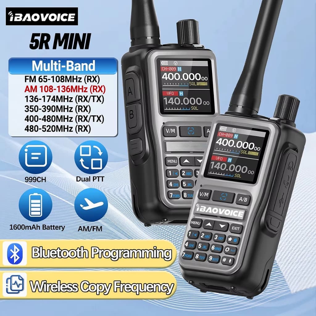 2pcs iBAOVOICE UV-5r Mini Walkie Talkie Multi Band Programação Bluetooth Frequência De Cópia Sem Fio 999CH AM FM Rádio B