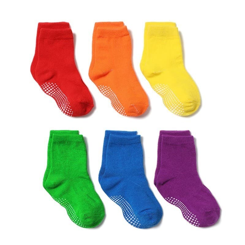 6 pares crianças antiderrapantes ponto cola meias de chão colorido bezerro meias de algodão alto 1-7 anos de idade