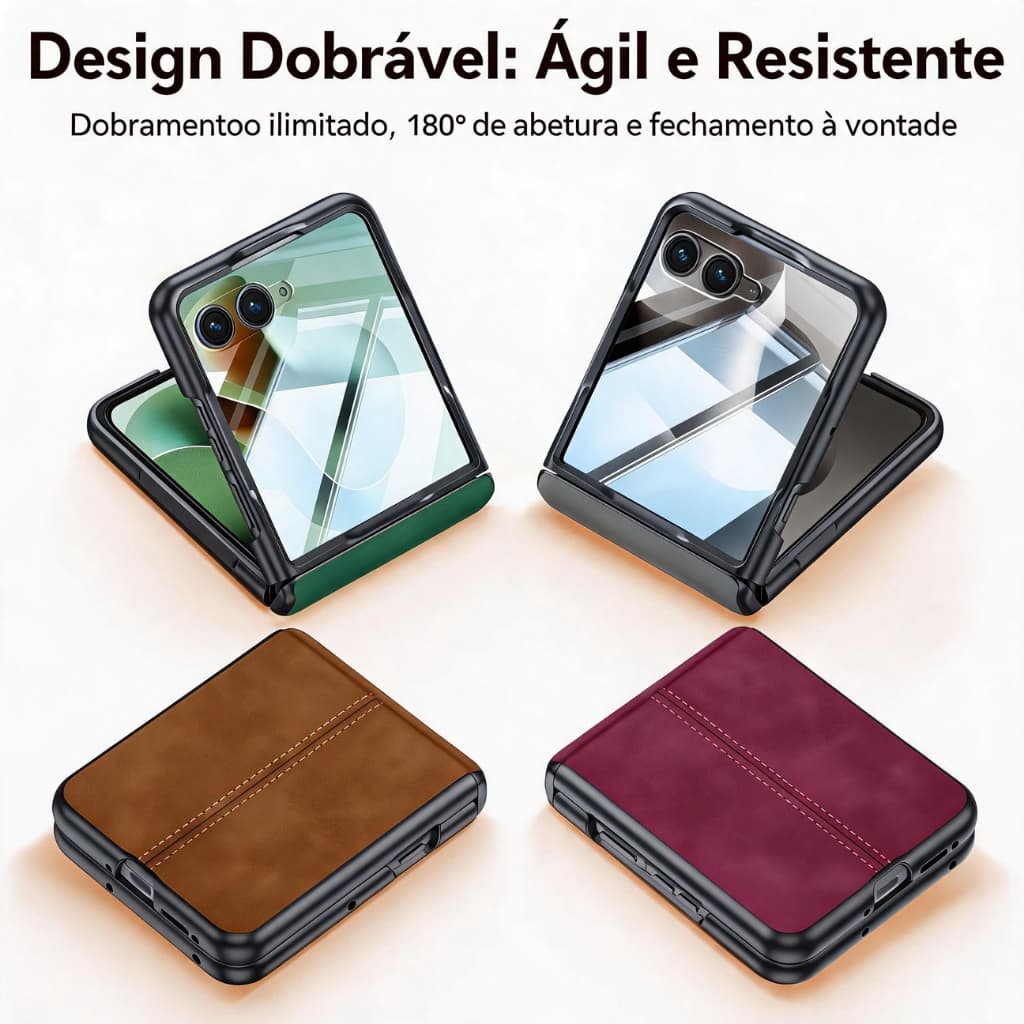 Capa Couro Sheepskin para Moto Razr 70 Ultra/70/60 Ultra/60/50U - Magnética Central, Anti-digital, Proteção Dobradiça