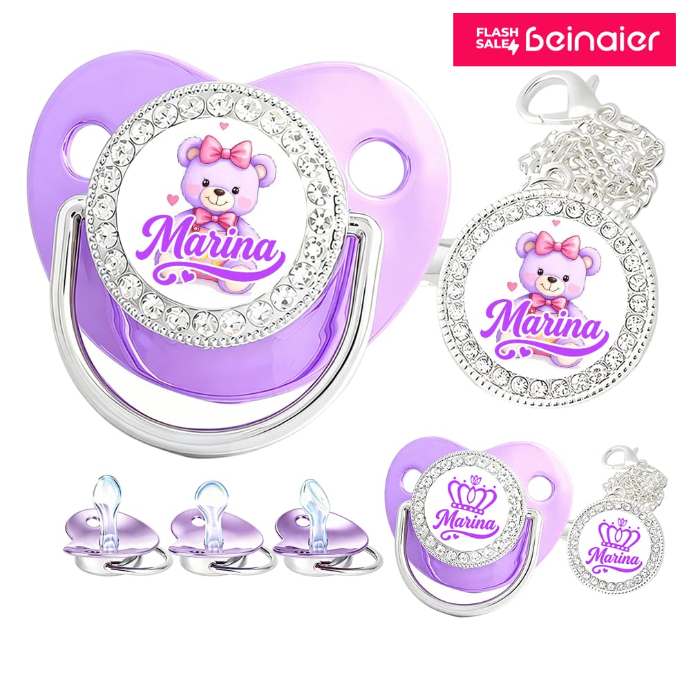 Kit de chupeta de bebê em roxo, pode personalizar o nome do bebê, chupeta de silicone,BPA Free