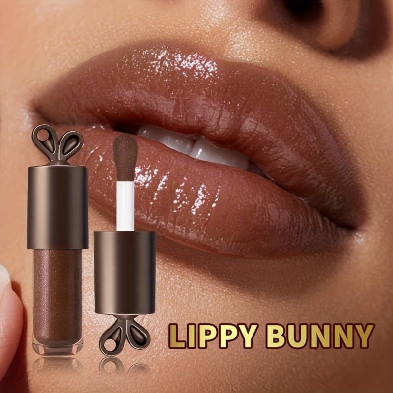 Brilho Labial Hidratante De Longa Duração Com Chaveiro De Coelho Mancha LIPPY BUNNY Lábios Rechonchudos De Chocolate Maq