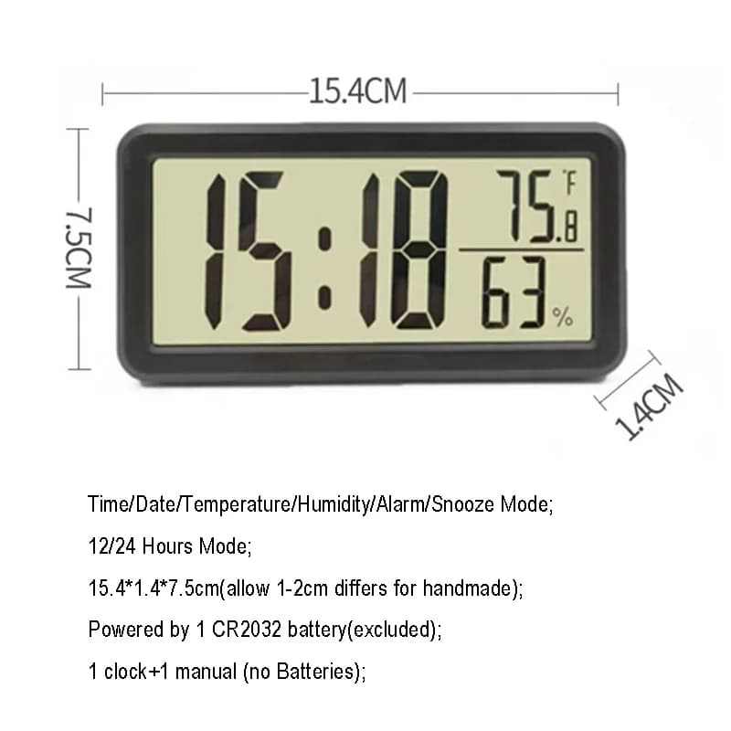 Kipka Despertador Digital , Relógio De Mesa Eletrônico LCD Operado Por Bateria , Sensor De Temperatura E Umidade Quarto