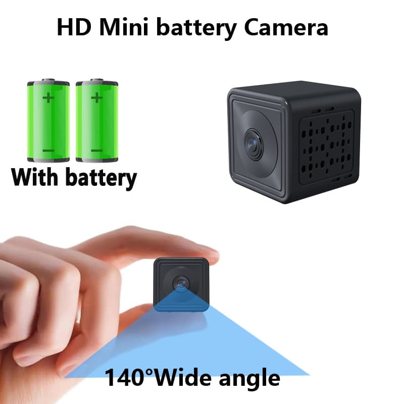 Mini câmera de segurança Wi-Fi HD, grande angular, visão noturna, suporte para detecção de esportes, bateria recarregáve