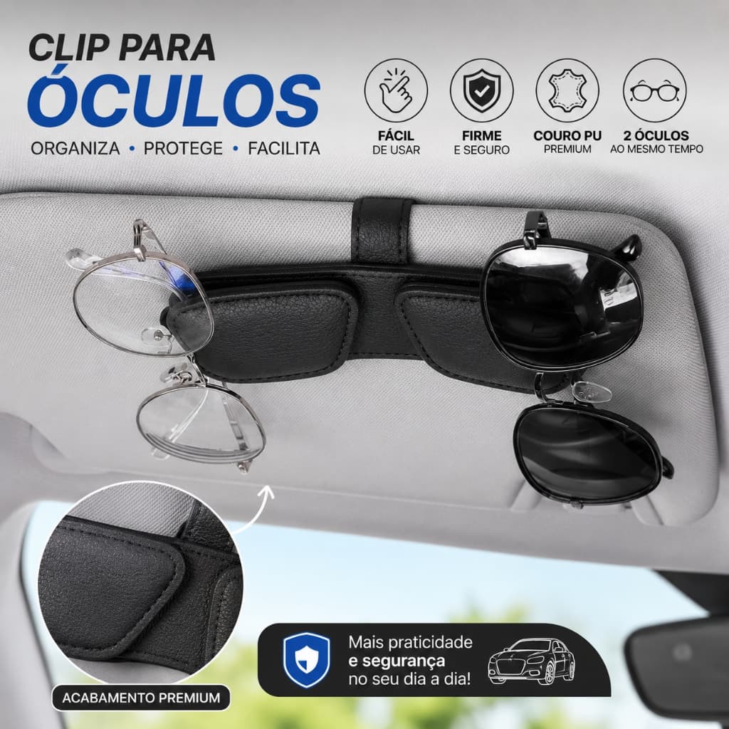 Suporte Premium para Óculos de Sol Carro: Clip Cartão, Porta-Bilhete Seguro e Estojo Caneta