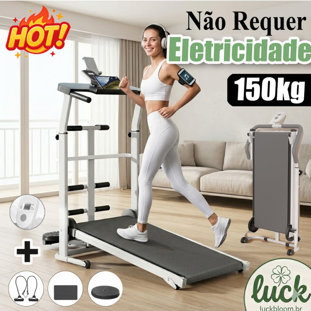 Esteira Ergométrica Multifuncional Silenciosa Dobrável Uso Residencial NãoRequer Eletricidade Inclinação Ajustável 150kg