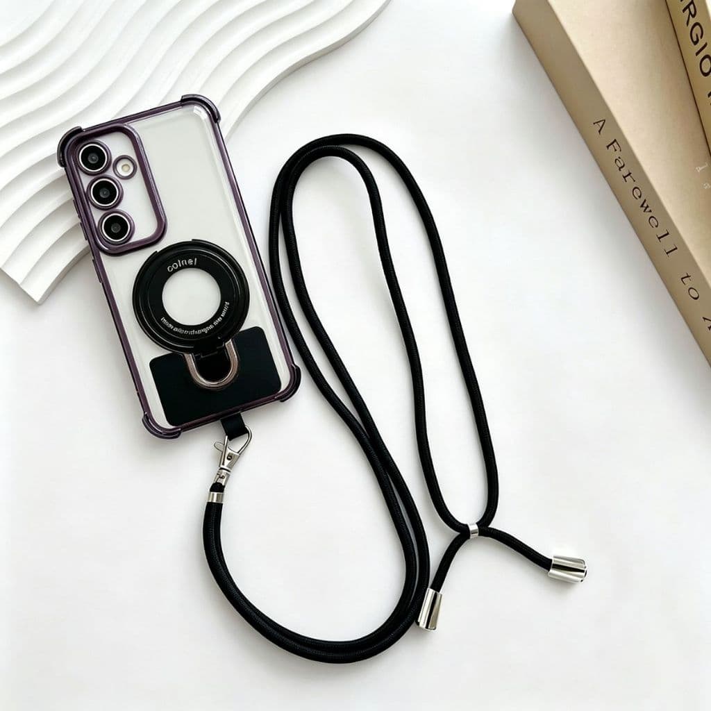 Capa magnética para telefone com cordão resistente a choques e suporte Samsung A05-A25 Series