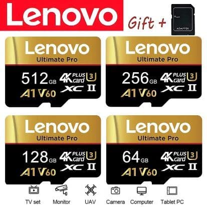 Lenovo 512GB Cartão SD À Prova De Choque UHS-I U3 256GB 128GB Memória Micro TF Para Câmera Smartphone-Armazenamento De D