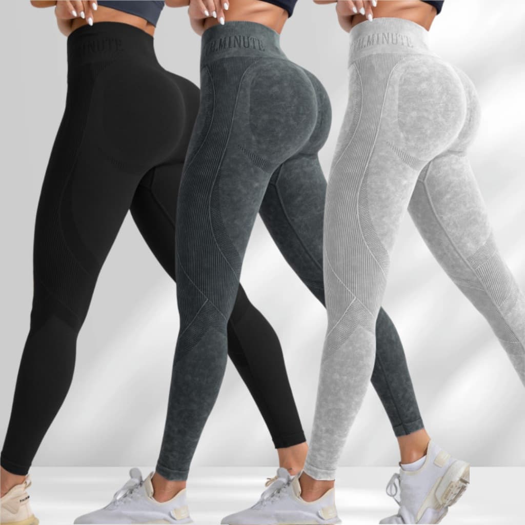 Legging Modeladora Alta Cintura Sem Costura Efeito Desgastado Calça de Treino Yoga Feminina