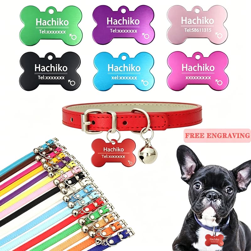 Gravura grátis Coleira + Pet Placa de Identificação personalizada Cachorro