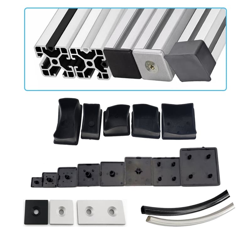 Kit Tampa e Vedação para Perfil de Alumínio - Tampa Plástica, Tampa de Alumínio, Base de Borracha, Fita Vedante de Ranhu