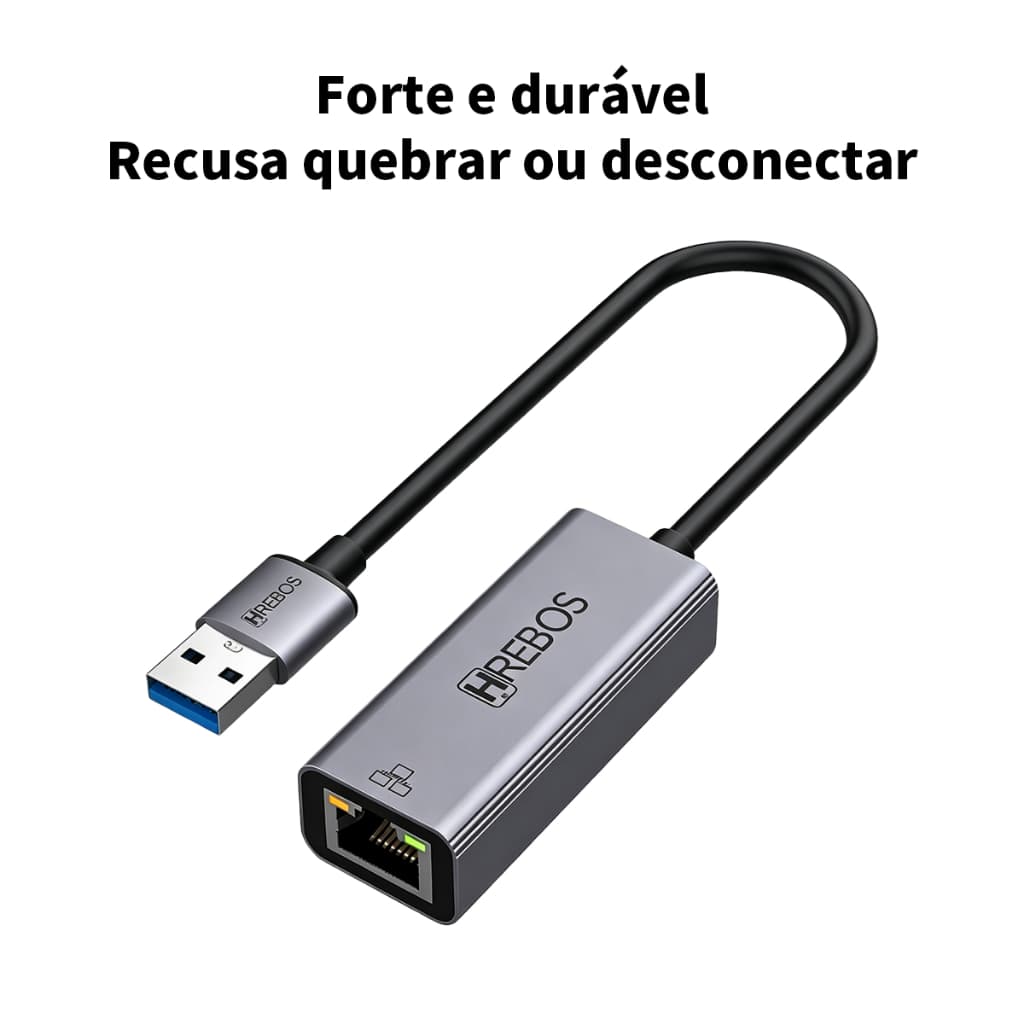 HREBOS x HEYOO Conversor de porta de rede Gigabit USB3.0 alumínio durável 1.000Mbps Universal para todos os modelos