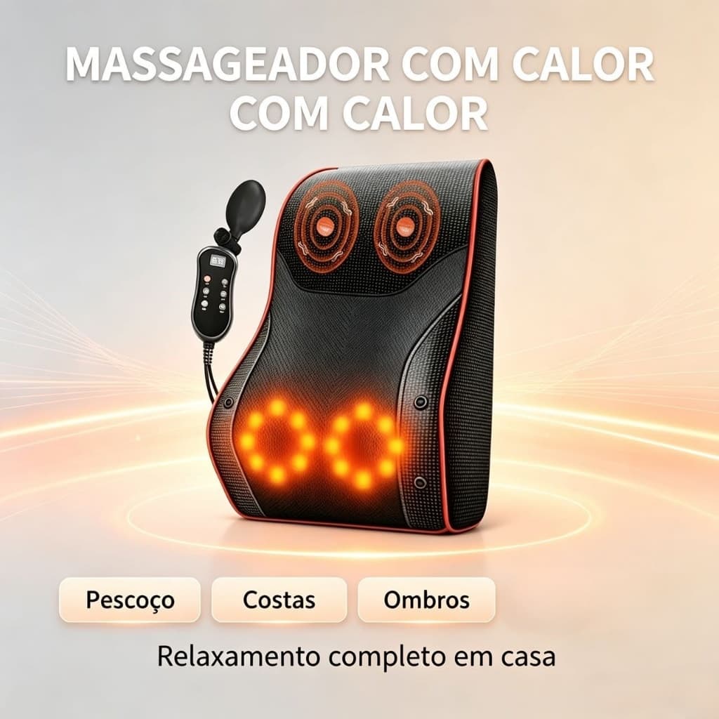 Almofada Massageadora Shiatsu Aquecimento Controle Remoto 3 Modos Encosto Cadeira Alívio Dor Lombar Pescoço Ombros