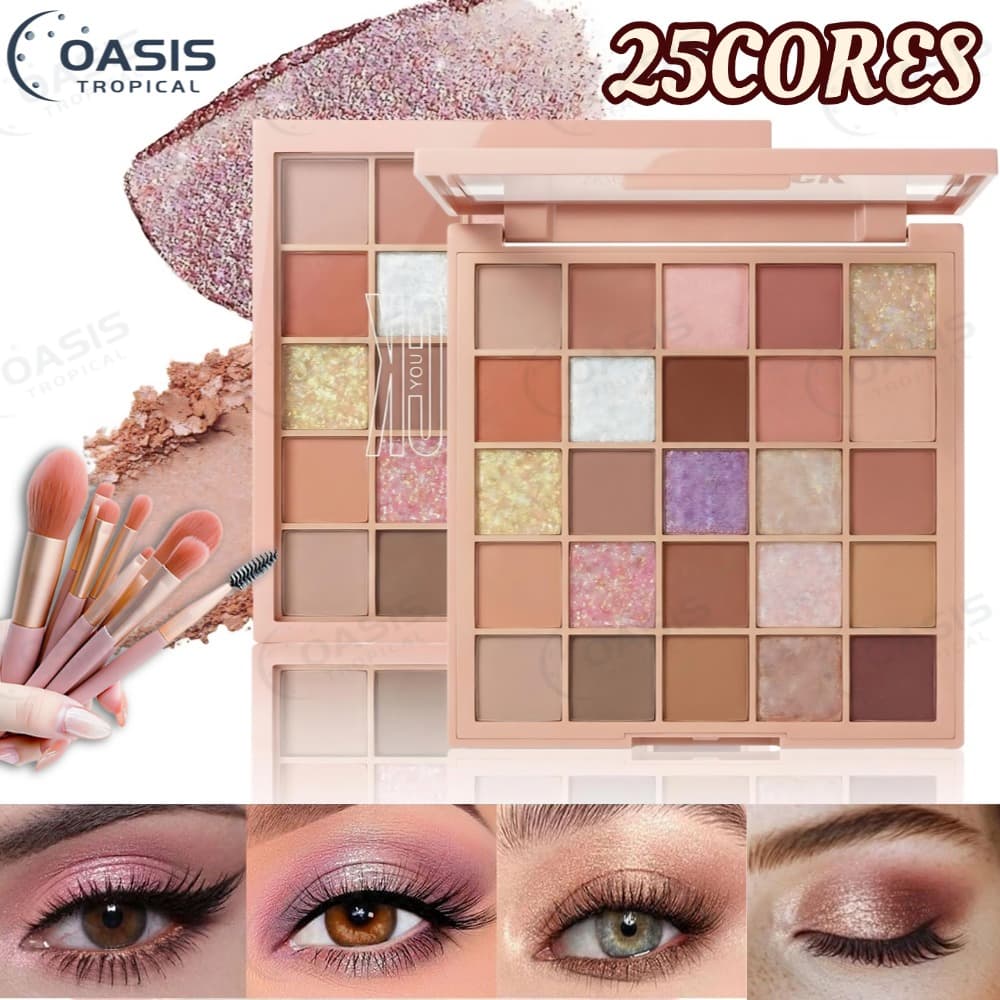 Paleta De Sombras Foscas E Pérolas De Baixa Saturação De 25 Cores Maquiagem Versátil De Longa Duração-OASIS