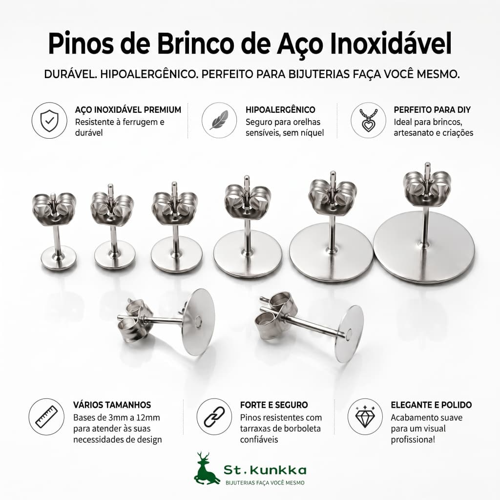 100pcs/Lote Prateado Aço Inoxidável Em Branco Brinco Posto Base Com Plugues Para Brincos Orelha Traseira Confecção