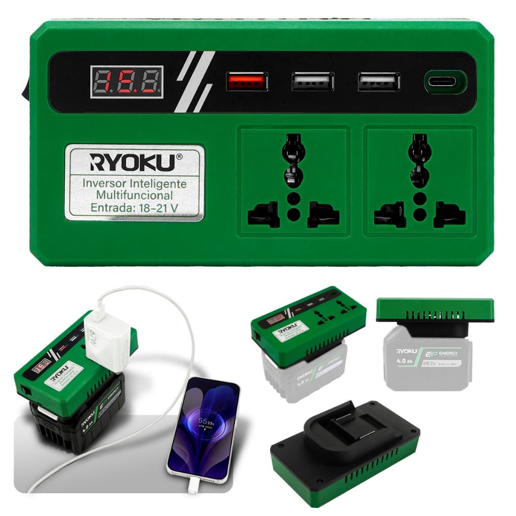 Inversor De Bateria De Lítio Ryoku Plugue Duplo Multifuncional 220V