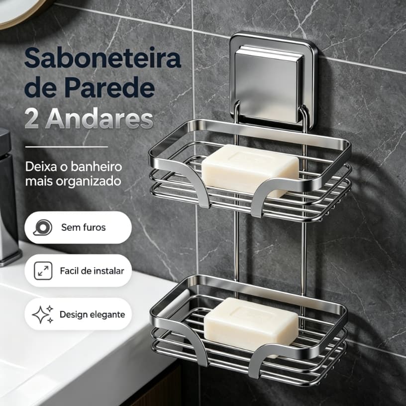 Saboneteira Parede Banheiro Aço Inox Sem Furo Fixação Adesiva Suporte para Sabonete Líquido Banheiro
