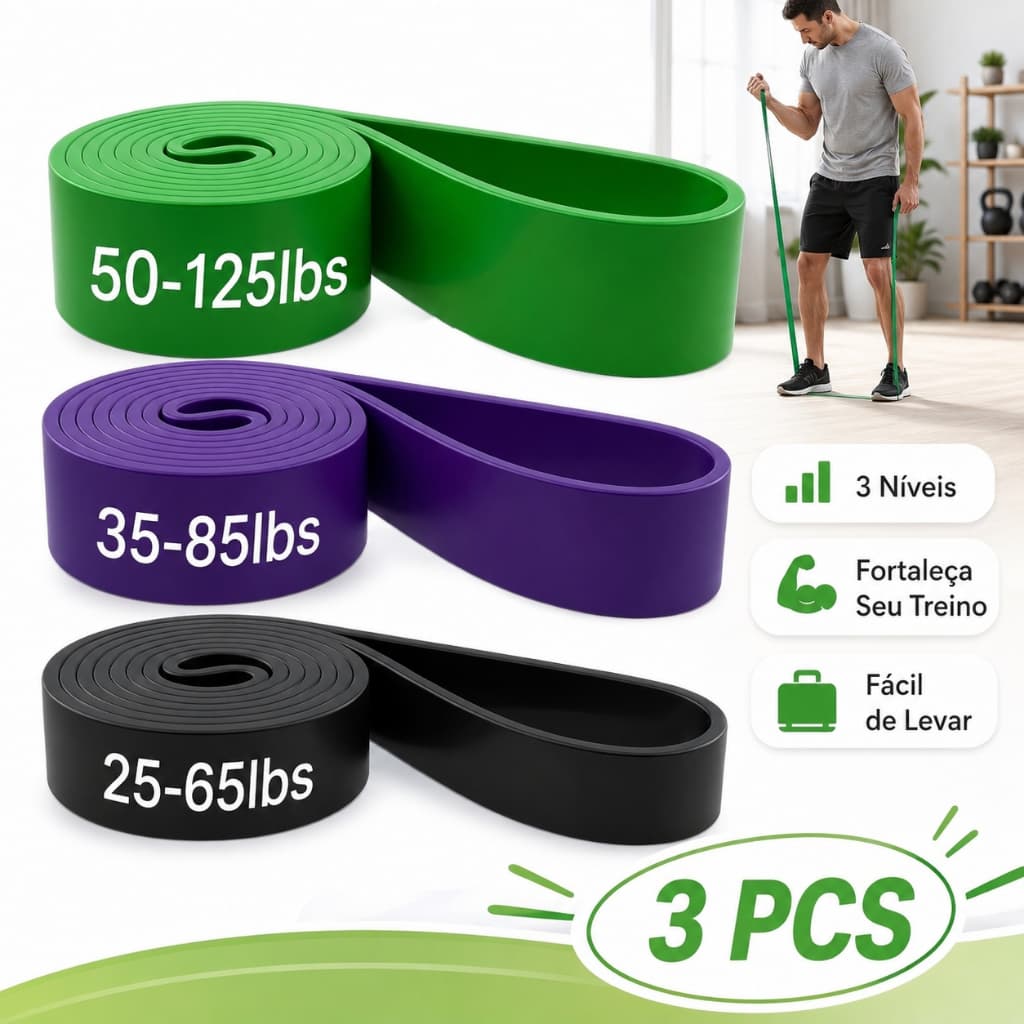 Kit 3 Elástico Super Band Borracha Crossfit Extra Forte