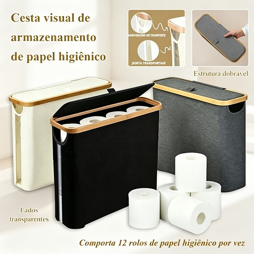 Suporte Cesto De Papel Higiênico De Bambu Com Tampa Para Armazenamento De Armário De Banheiro