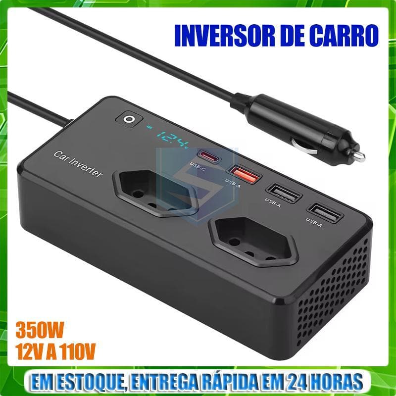 Porta De Carregamento Rápido Do Inversor De Carro PD Com Monitor 350W Para Carregar Telefones Celulares E Computadores