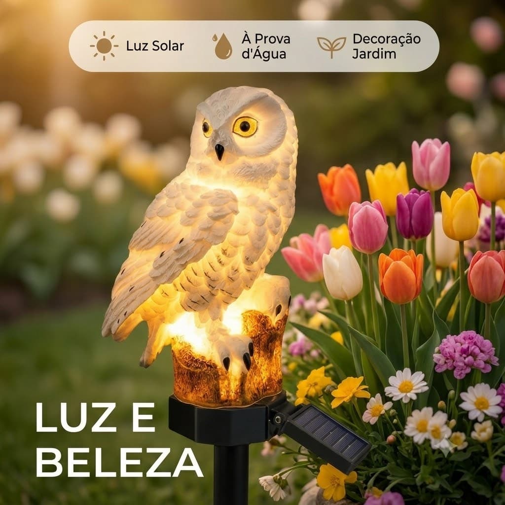 Luminaria Solar De Jardim Com Formato De Coruja Solar/LED Para Ambientes Externos À Prova D'água