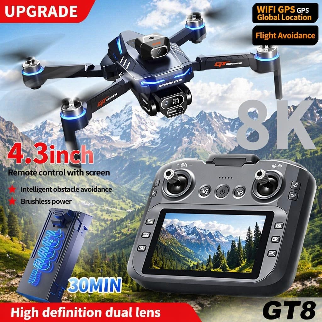 Atualizar GT8 Drone Profissional 8K Câmera Dupla Fotografia Aérea Tela Grande Controle Remoto Sem Escova Evitar Obstácul