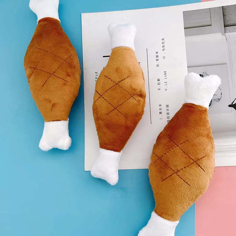 Brinquedo De Pelúcia Para Animais De Estimação Com Perna De Frango Estridente , Baqueta De Osso Duplo , Interativo Masti