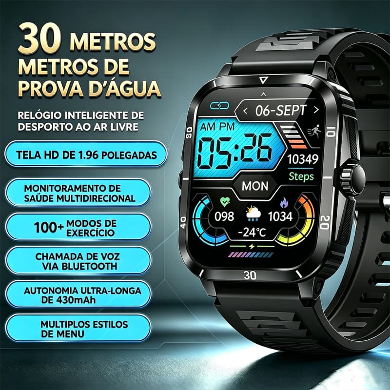 Smartwatch Masculino Esportivo H02 Bluetooth 3ATM 脌 Prova D'谩gua Monitor Card铆aco Caixa Metal Bateria Longa Frete Gr谩tis