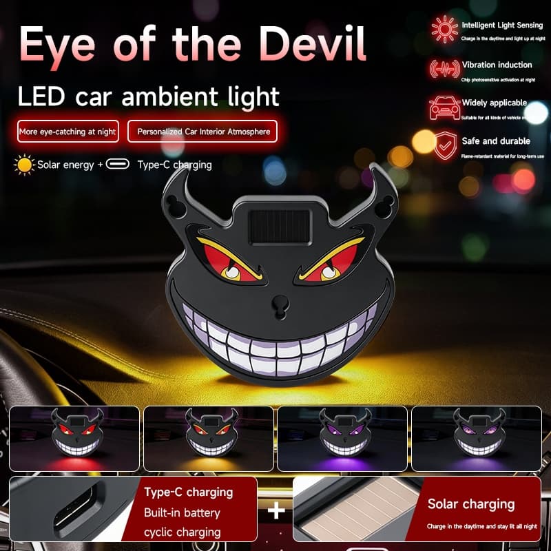 Solar Diabo Olho Luz De Advertência Do Carro LED Janela Traseira Atmosfera Sensor Vibração Auto Piscando Anti-Colisão De