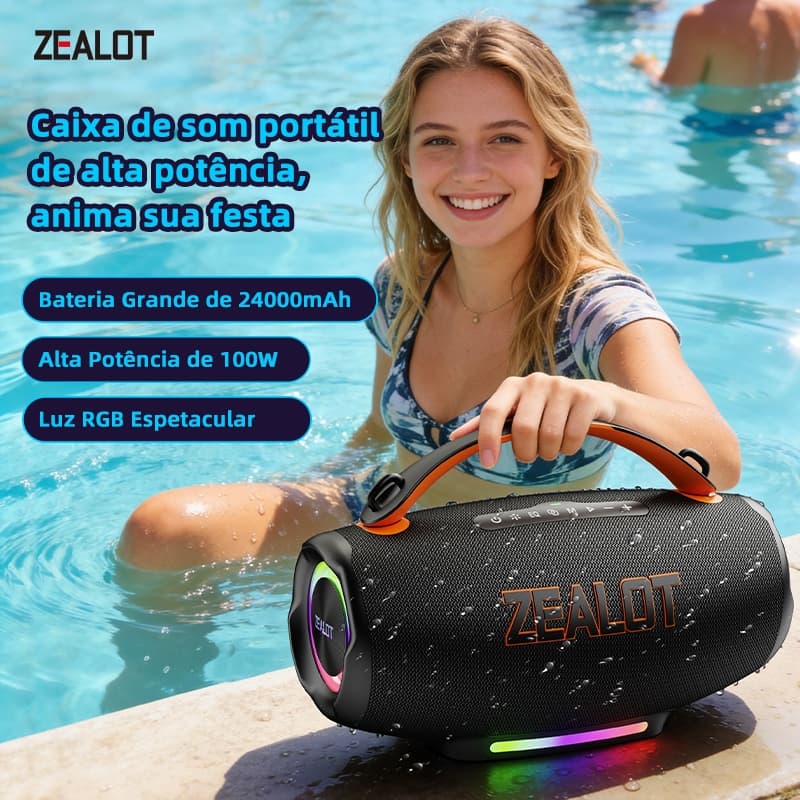 ZEALOT S167 IPX6 Alto-Falante Bluetooth De Karaokê À Prova D'água 100W Quad-Speaker Som 3D Banco De Potência Integrado P