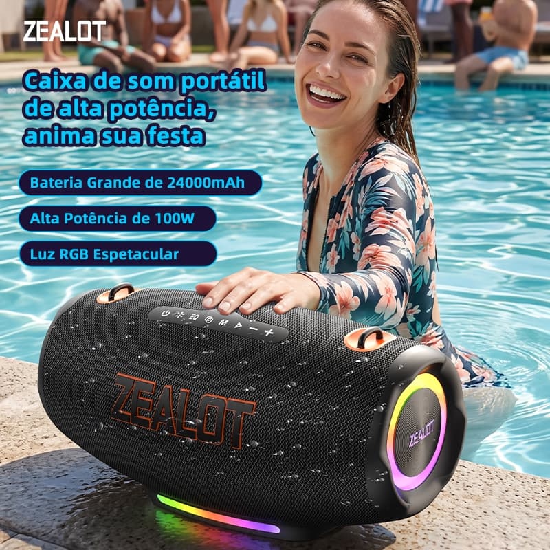 ZEALOT S127 IPX6 Caixa De Som De Karaokê À Prova D'água 100W Quad-Driver Estéreo Banco De Potência Integrado Carregament
