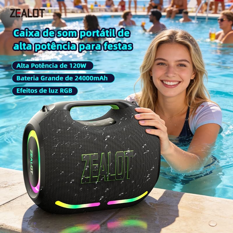 ZEALOT ZE01 Alto-Falante Bluetooth 120W 5.4 IPX6 À Prova D'água 24000mAh PD45W QC18W Banco De Potência De Carregamento R