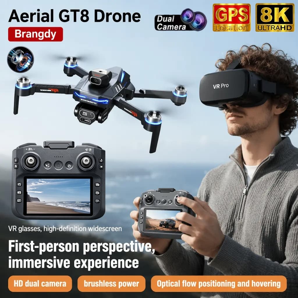 GT8 Drone De Controle Remoto 5G WIFI RC Dron Quadcopter Evitar Obstáculos 8K HD Tela Câmera Dupla FPV Mini Brinquedo