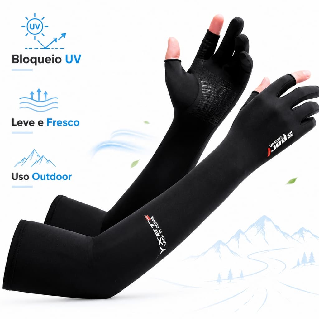 Par Manguito Com Dedo Proteção Solar UV50+ Manga Esportiva Protetor Solar Uv Mangas
