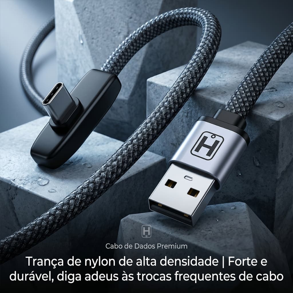 HREBOS x HEYOO Cabo de dados tipo C cotovelo 60W de carga rápida estilo Anti-quebra durável