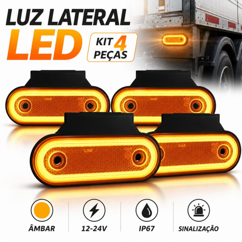 4 Lanterna Led Lateral Caminhão Carreta Reboque Bau Ambar