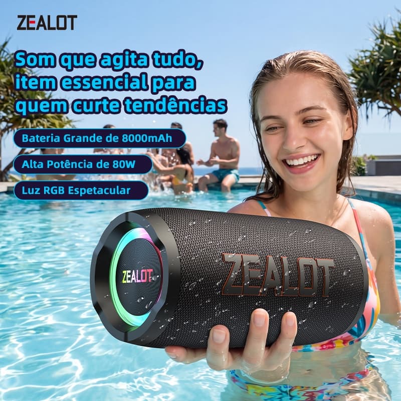 ZEALOT S76 Alto-Falante Bluetooth 8000mAh Graves Poderosos À Prova Dwaterproof Água Ao Ar Livre Portátil Sem Fio 5.3