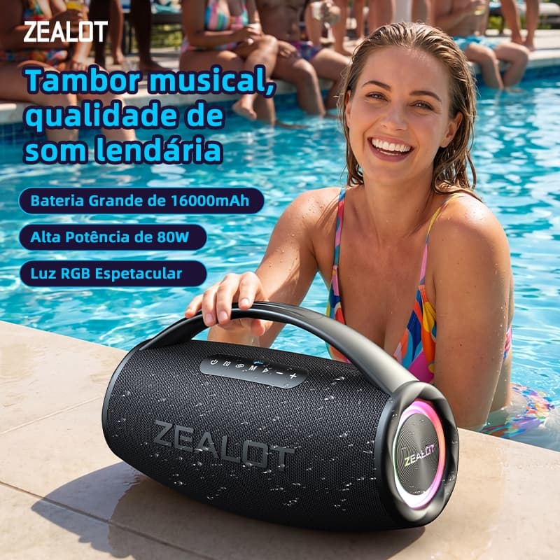 Alto-Falante Bluetooth Portátil ZEALOT S97 Externo Potente De 80 W , Estéreo TWS , Bateria De 16000mAh De Comprimento