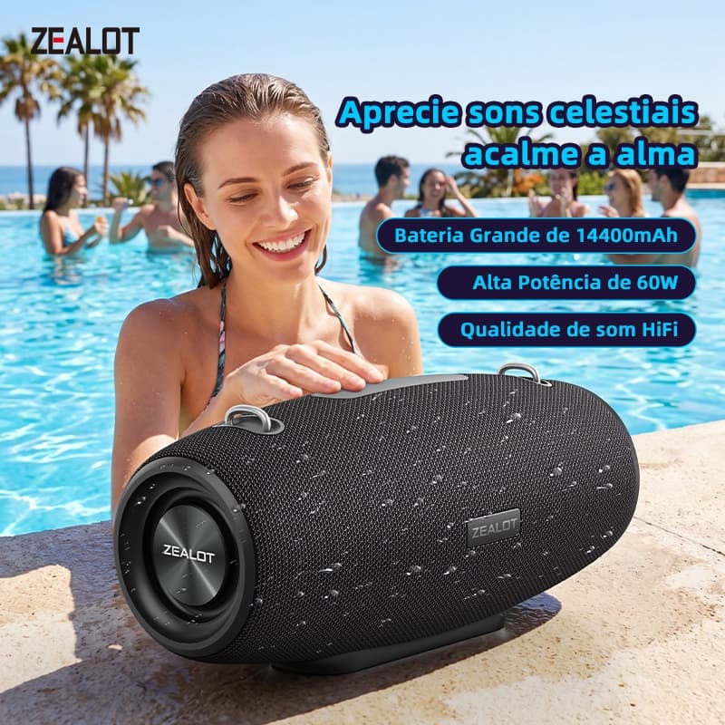 ZEALOT S67 Alto-Falante Bluetooth Para Viagem 60W Graves Profundos Potentes 14400mAh Suporte Bateria Embutida Carregamen