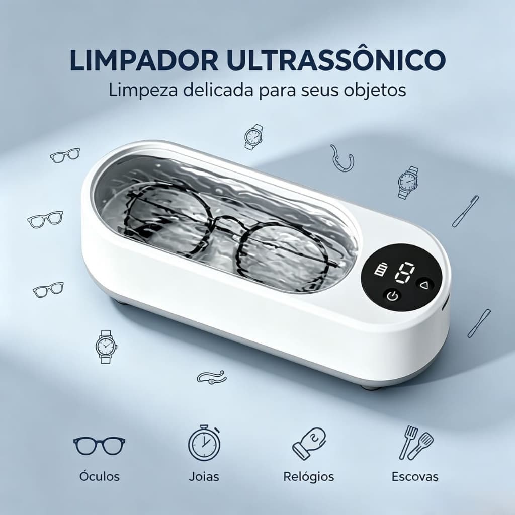Limpador Ultrassônico Digital Multifuncional Temporizador Limpeza Óculos Joias Relógios Próteses