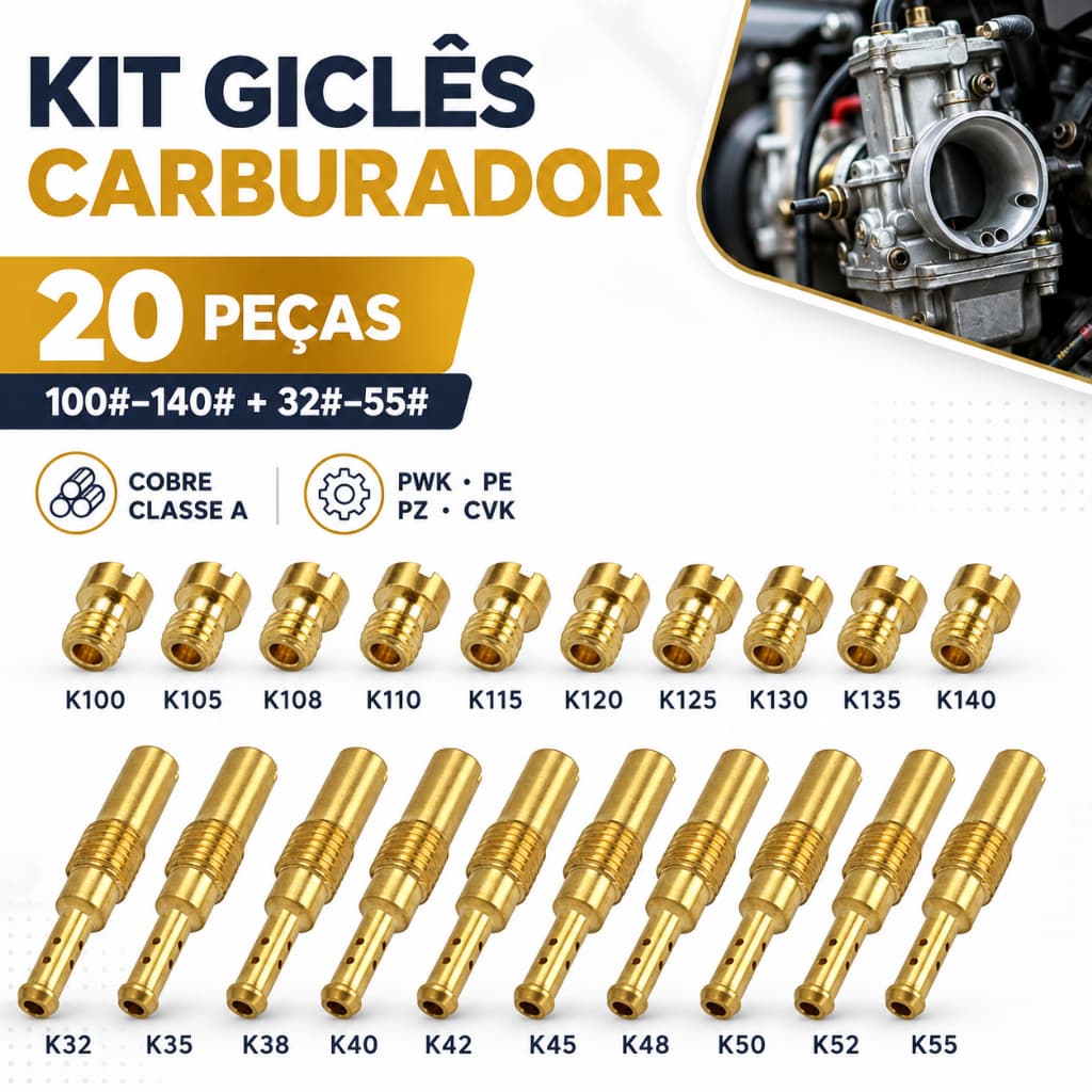 Kit 20 GiclêS Carburador Gigles Cg FAN Titan BROS125 150 Keihin Koso OKO PWK PWM CBX150 200 XR200 XLS XLR 125 Twister
