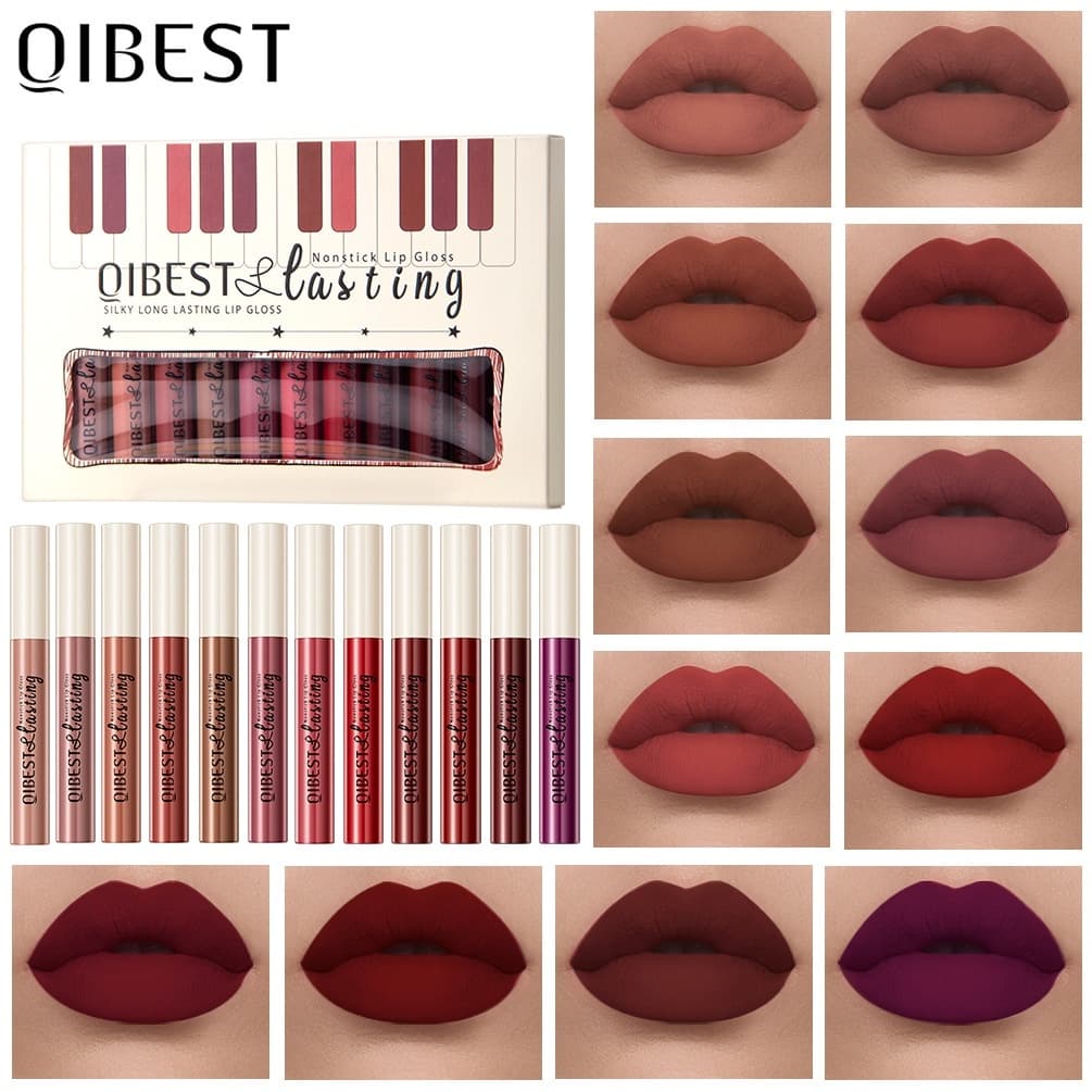 Conjunto de 12 esmaltes labiais batom líquido fosco não desbotado