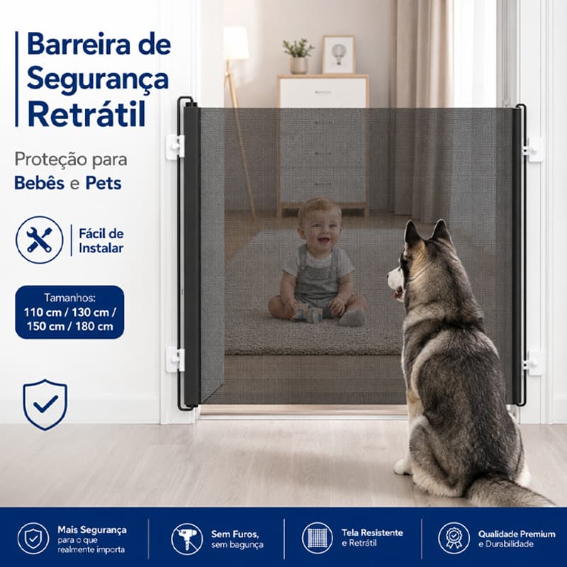 Tela Retrátil De Proteção Anti-Salto Para Cães E Gatos Ajustável 110cm/150cm/180cm