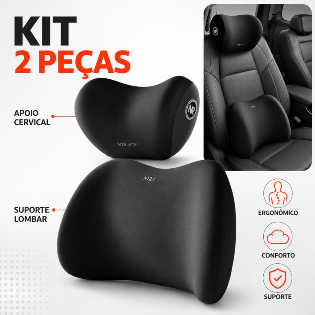 Conjunto De Almofada Para Cabeça E Lombar Veicular Apoio Cadeira Banco Carro Espuma De Memória