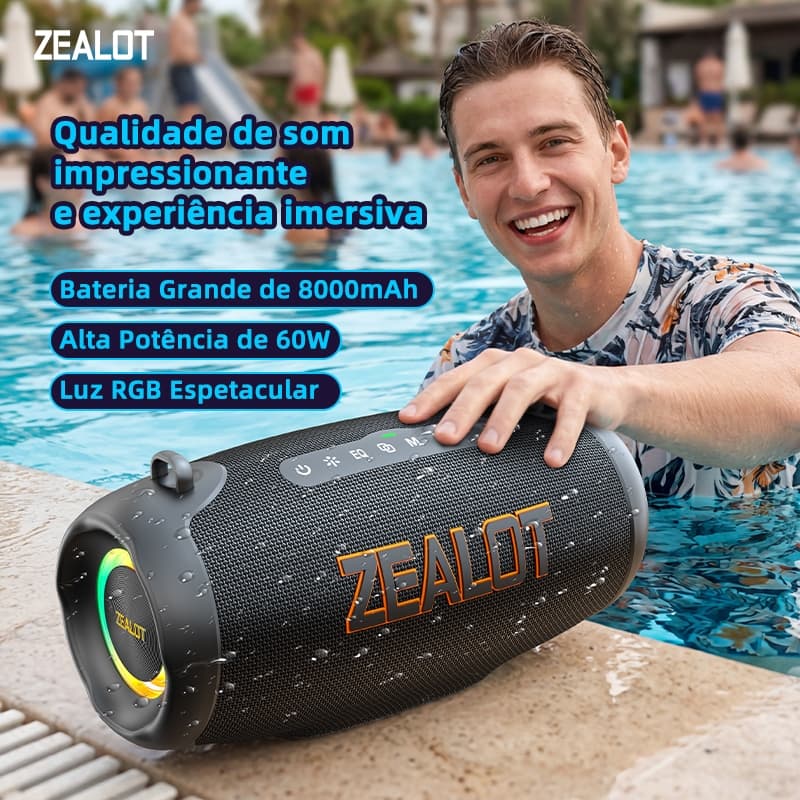 ZEALOT P16 60W Alto-Falante Bluetooth De Alta Potência IP6 À Prova Dip6 Água 8000mAh Grande 21700 Bateria 5.3 Ao Ar Livr
