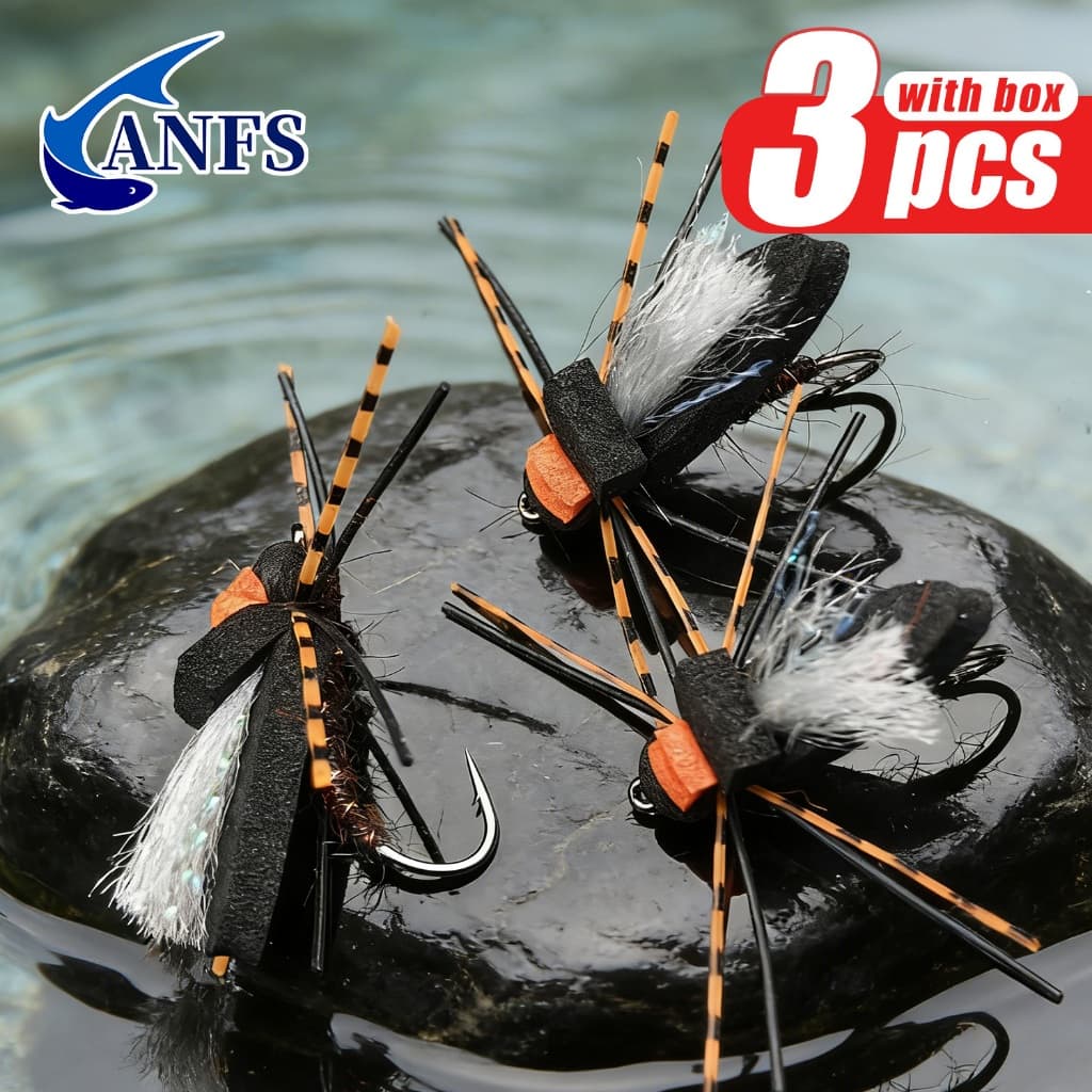 3 Pçs Moscas De Pesca Com Mosca-Cigarra De Espuma Preta , Tamanho 8 # , Ideal Para Presente De