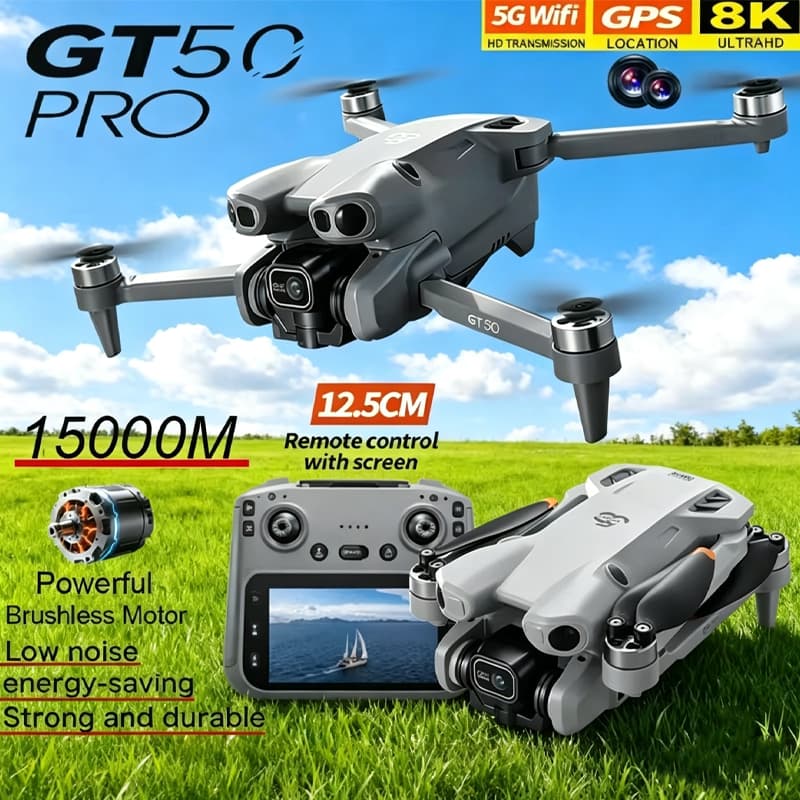 Novo GT50 PRO RC Drone 8K HD Câmeras Duplas WiFi GPS 20 Minutos Vôo Fotografia Aérea Quadcopter Controle Remoto UAV Meni