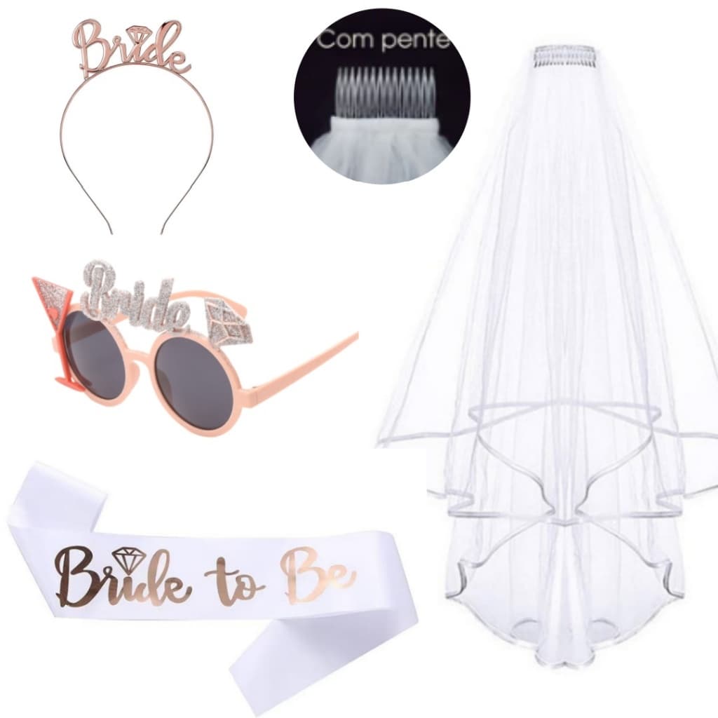 Conjunto completo de 4 peças "Expecant Bridal": véu, olhos, alças e coroa - muito adequado para despedida de solteiro, f